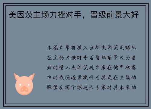 美因茨主场力挫对手，晋级前景大好